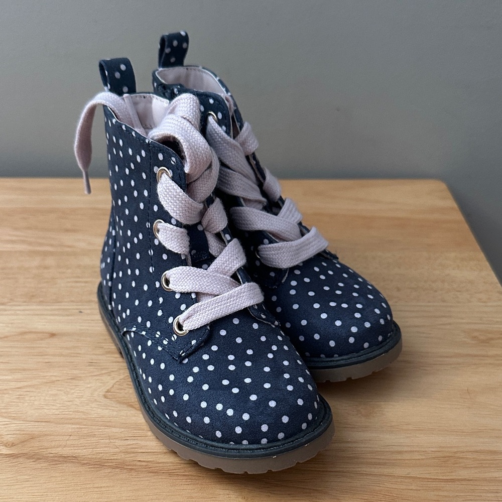 Polka Dot Kids Boots with Pink Laces